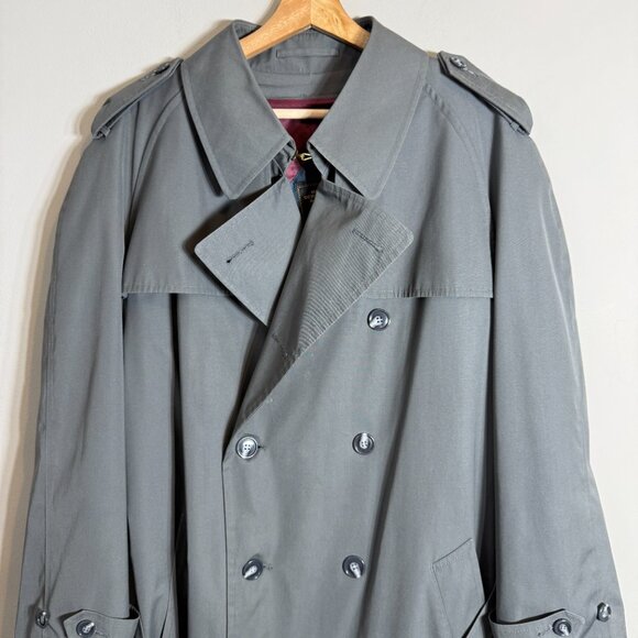 Hart Schaffner Marx Belted Trench Coat Men 44R Gray Wool Removable Lining Preppy - Picture 5 of 16